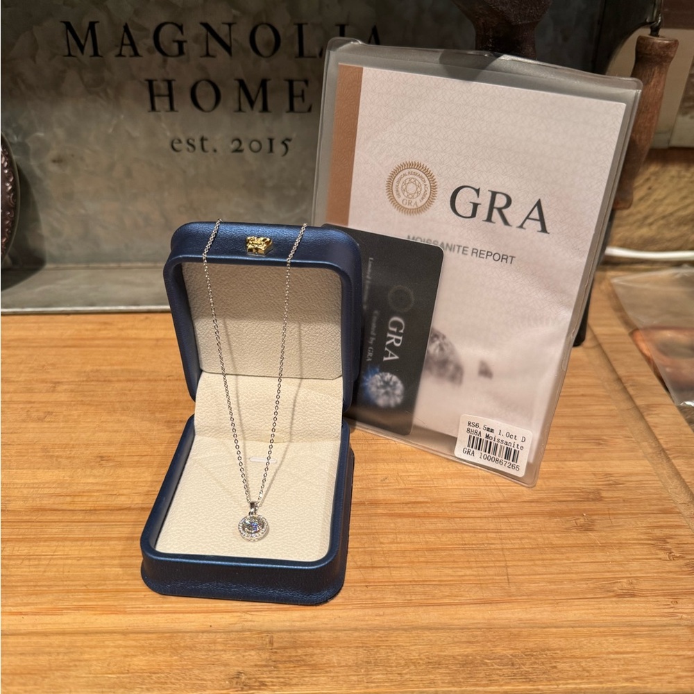Over 1 ctw Moissanite halo necklace
